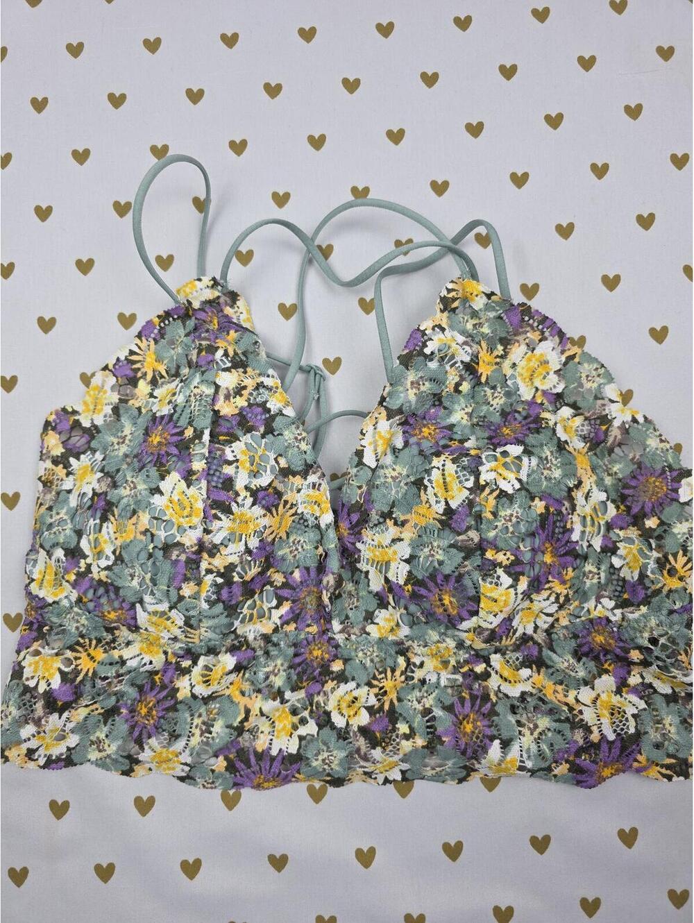 Victorias Secret Pink Large Green Floral Strappy Bralette Bra Top Tank